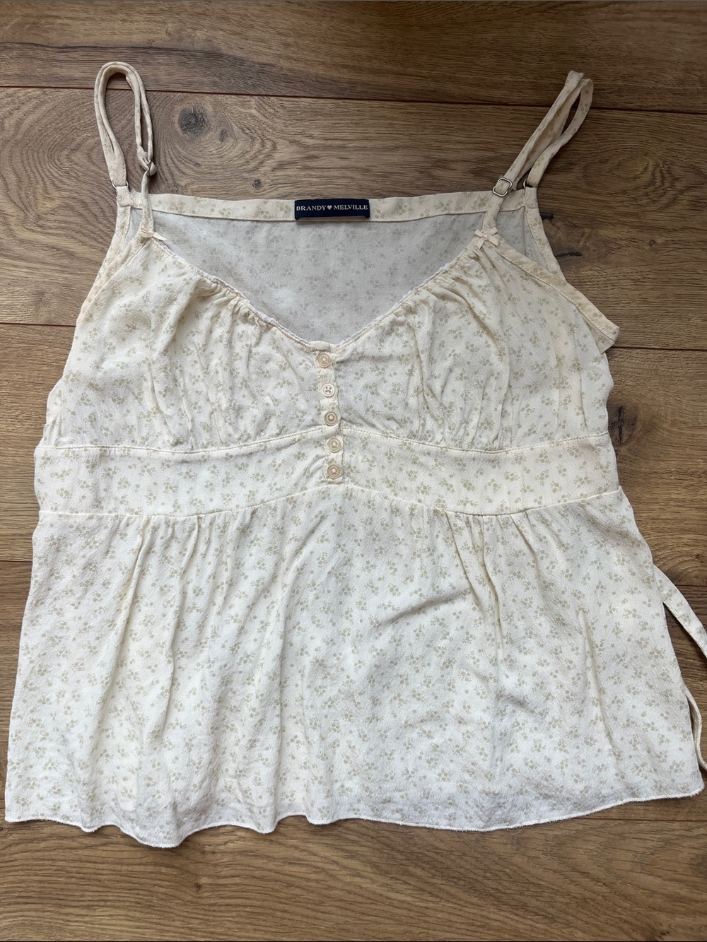 Brandy Melville 💛🤍 Floral Button Babydoll Cami Top with Adjustable Straps